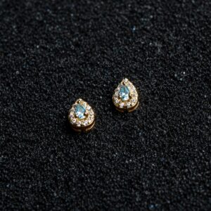 Brinco Gota Diamond Blue Banhado em Ouro 18k